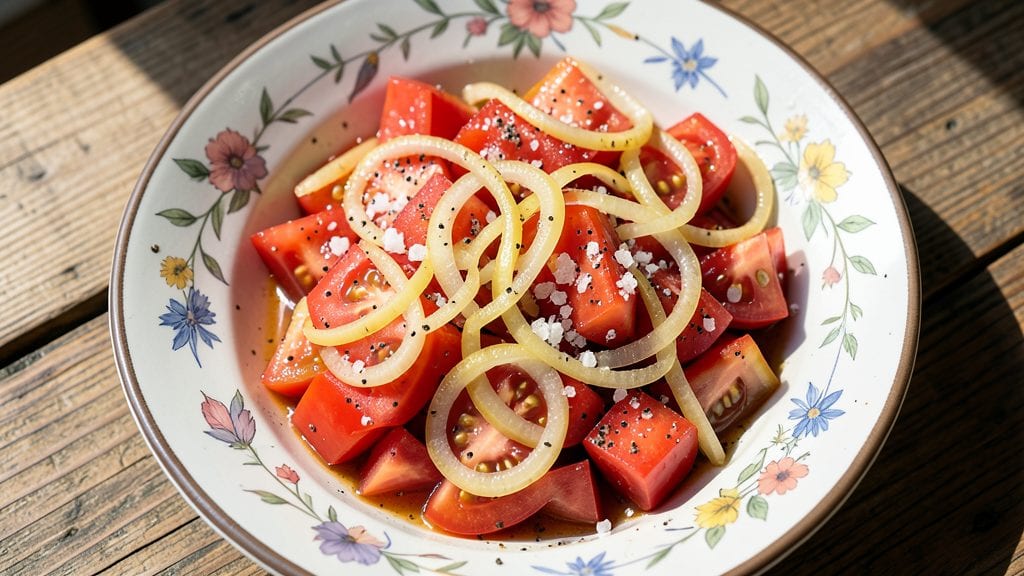 Amish Tomato Salad Recipe: Vinegar-Kissed Freshness With Crunchy Onion Bites