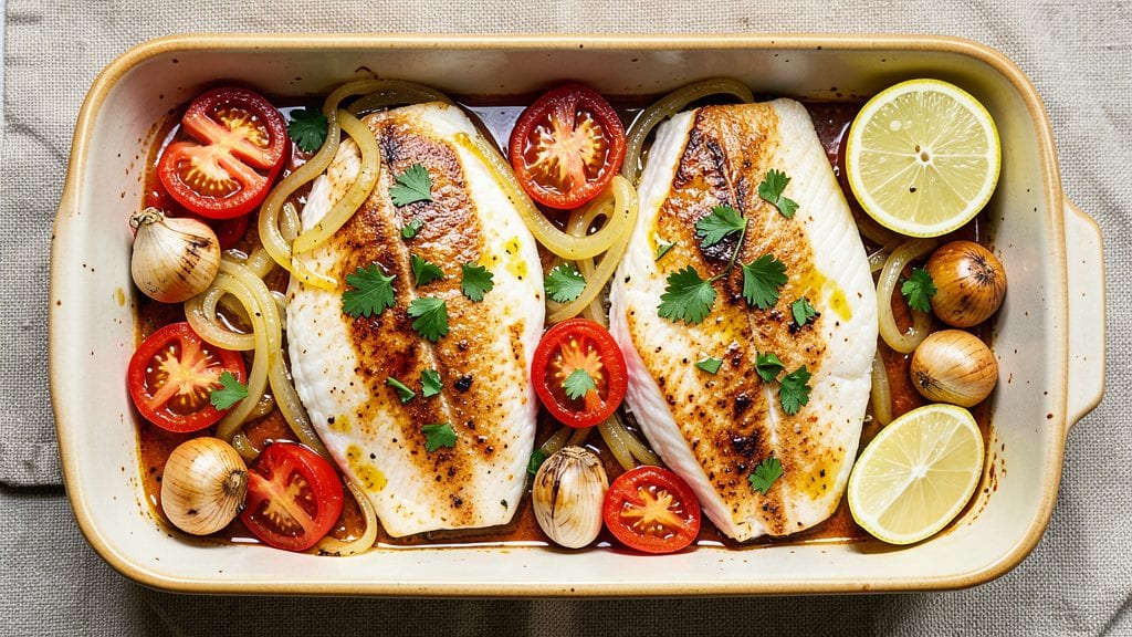 Baked Cod With Tomatoes And Onions Recipe: Mediterranean Bistro Bites in One Pan