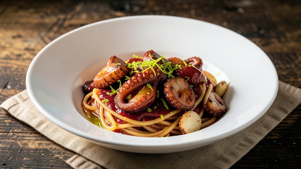 Octopus Pasta Recipe: Charred Tentacles Tossed in Garlicky Lemon Oil