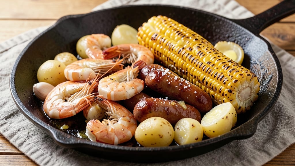 Seafood Boil Appetizers: Spiced Butter-Poached Shrimp and Sausage Trio